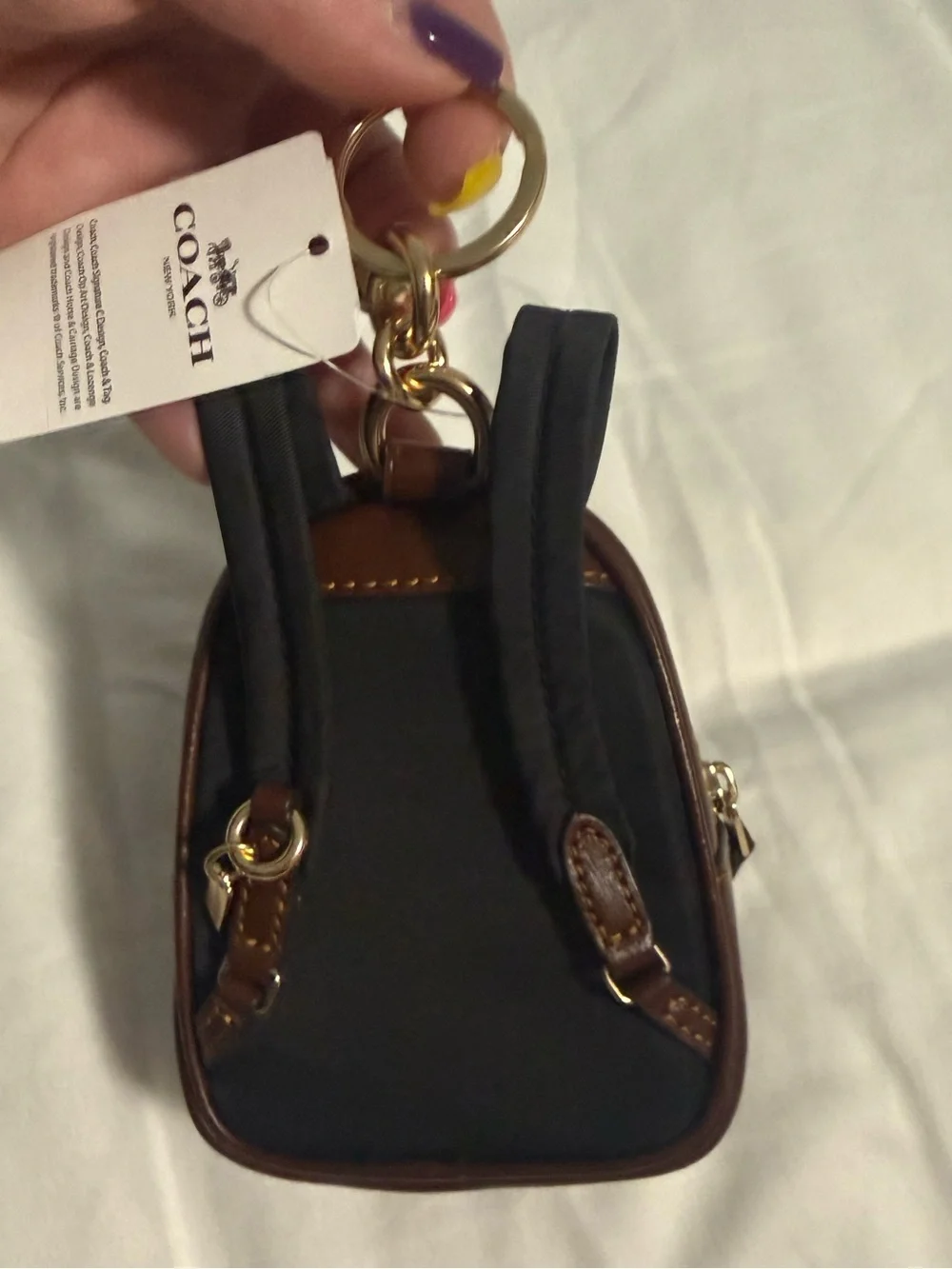 Coach Mini Court Brown Monogram Backpack Bag Charm with Gold Tone Hardware! NWT